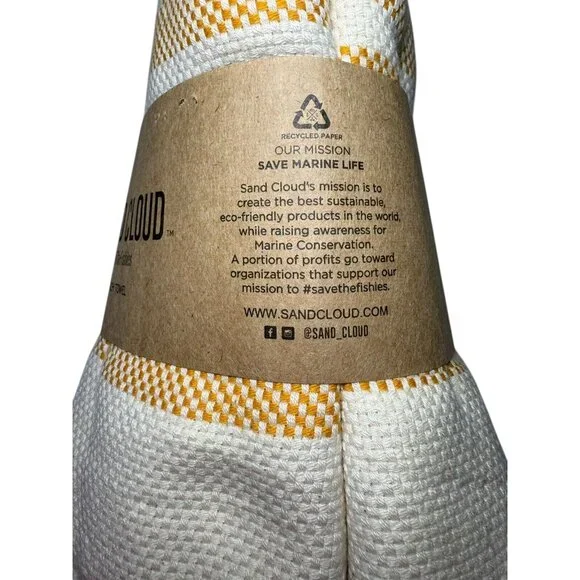 SAND CLOUD Yellow STRIPE BEACH TOWEL TURKISH Scallops ORGANIC COTTON 37"x67" - Picture 7 of 9